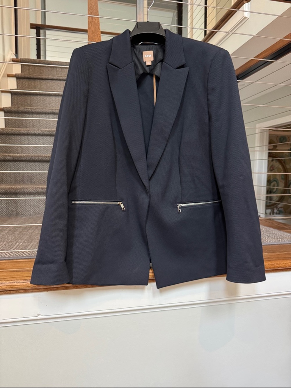 Boss Navy Zip-Pocket Tailored Blazer